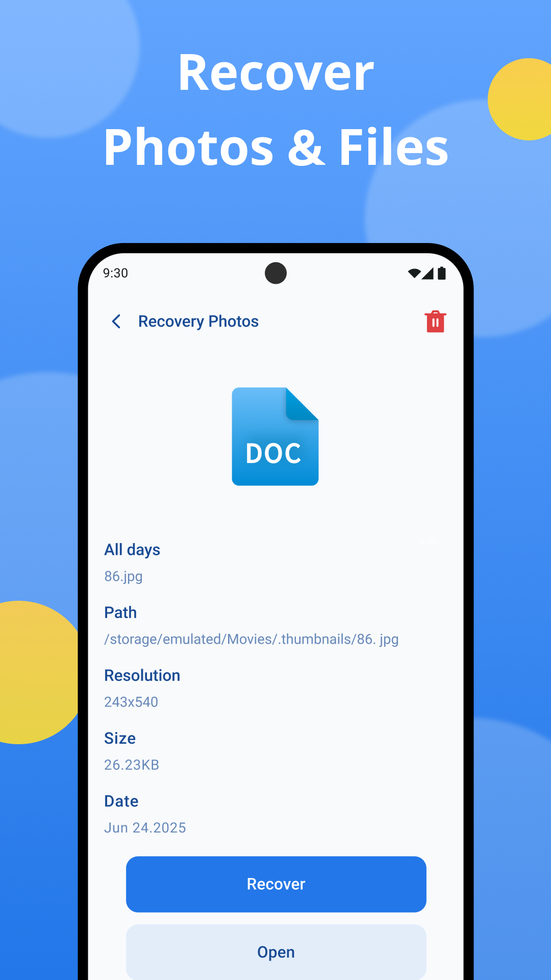 Document recovery detail screen